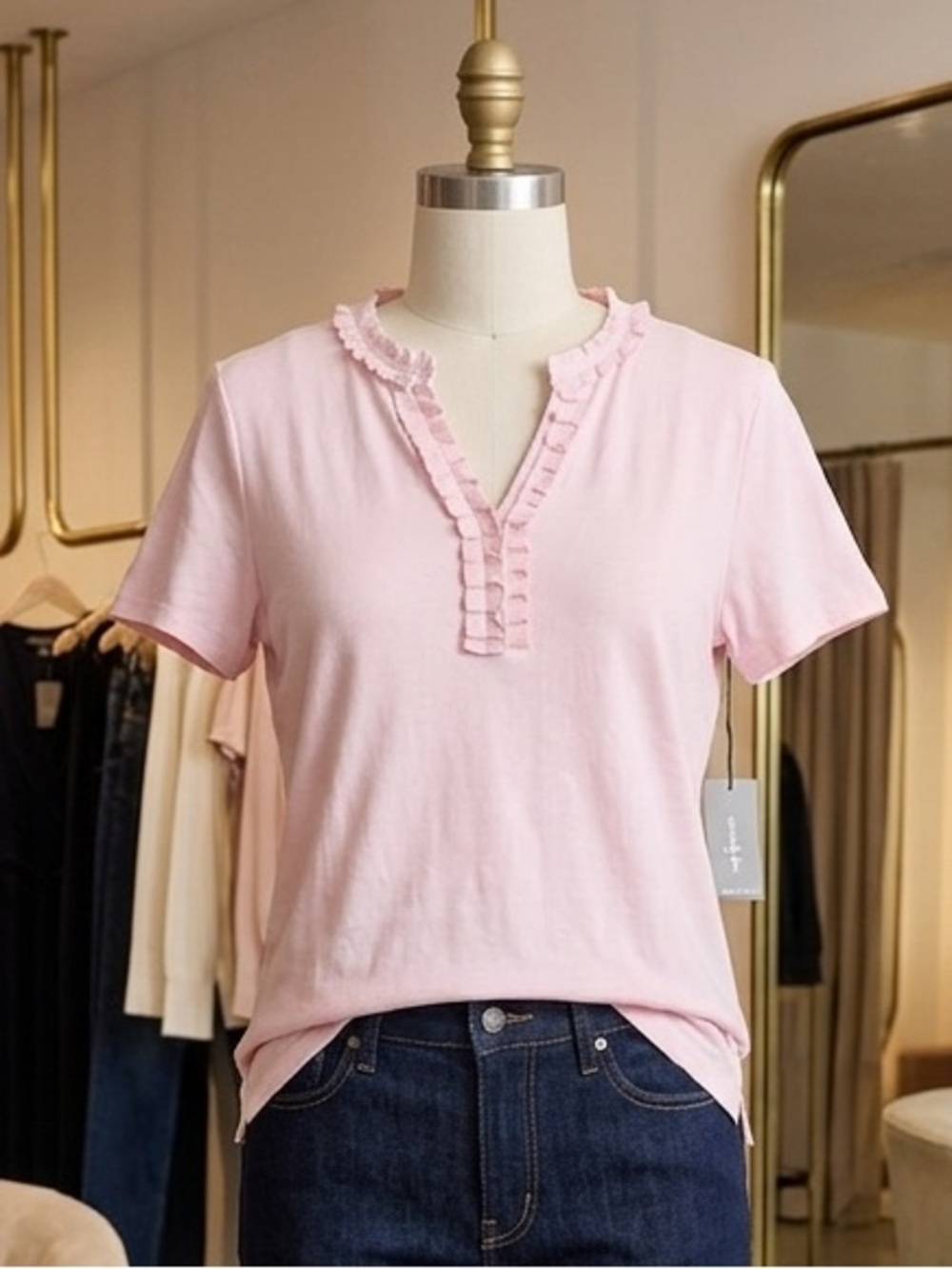 Liz Claiborne Light Pink Ruffle-Trim Tee